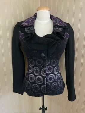Vex Collection Black, Purple & White Felted Wool Sweater Women’s size XS-S